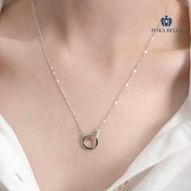 【Porabella】925純銀鋯石情侶項鍊 莫比烏斯雙環情侶項鍊 情侶款 黑鑽白鑽 雙環純銀項鍊 Necklace