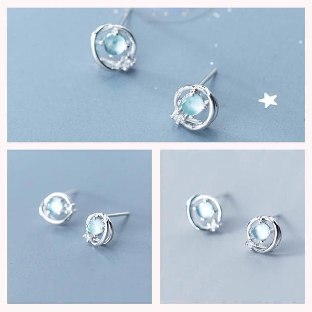 【Porabella】925純銀海洋合成藍寶石耳環 earrings