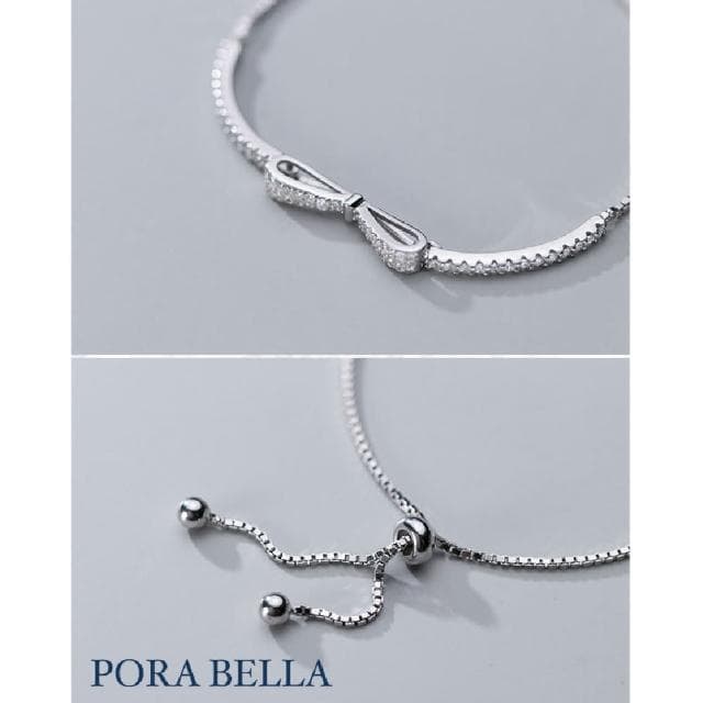 【Porabella】925純銀鋯石滿鑽蝴蝶結手鍊手環 甜美可愛 告白禮物 情人節禮物 送女友 銀飾 Bracelet
