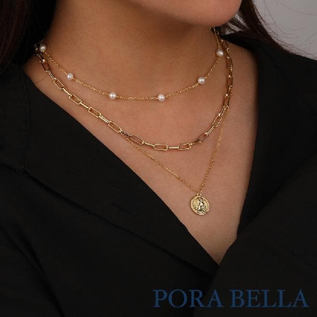 【Porabella】925純銀鍍金珍珠項鍊 人工淡水珍珠輕奢氣質項鍊 金色淡水珍珠項鍊 Pearl Necklace