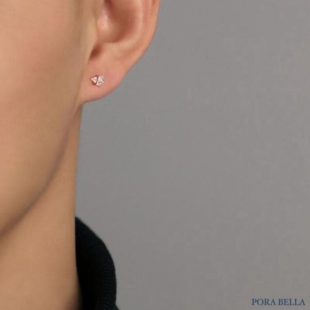【Porabella】S999純銀耳釘 三角鋯石耳環 三角耳環 鋯石耳環 男女款耳環 送男友 耳飾 Earrings