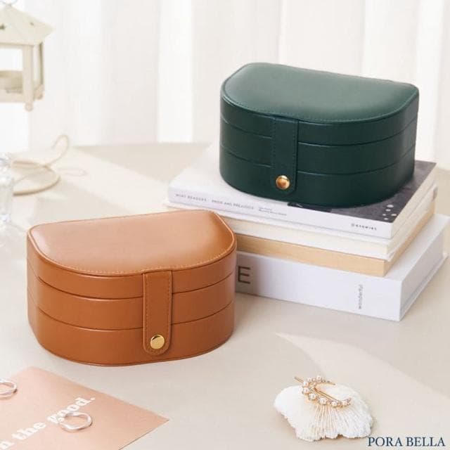 【Porabella】新款雙層美拉德色系皮革首飾盒 飾品收納盒 絨布盒飾品盒 飾品戒指項鍊耳環耳夾收納 交換禮物 送女友
