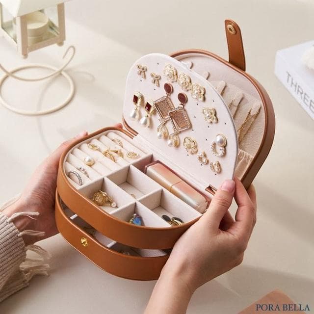 【Porabella】新款雙層美拉德色系皮革首飾盒 飾品收納盒 絨布盒飾品盒 飾品戒指項鍊耳環耳夾收納 交換禮物 送女友