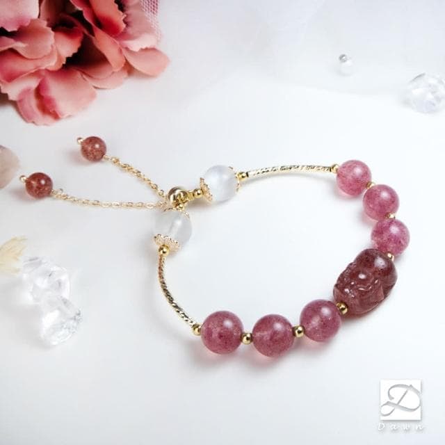 【Dawn Fashion 彤恩時尚】甜心的資本家//愛情水晶手鍊//月光石 草莓晶/生日禮物/父親節禮物