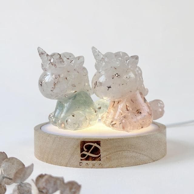 【Dawn Fashion 彤恩時尚】夢幻水晶獨角獸 一對燈座組 //粉水晶 海藍寶父親節禮物//生日禮物
