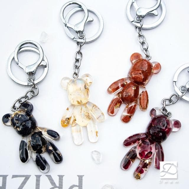 【Dawn Fashion 彤恩時尚】水晶站立熊鑰匙圈 XS號 // 原礦碎石 吊飾/生日禮物/父親節禮物
