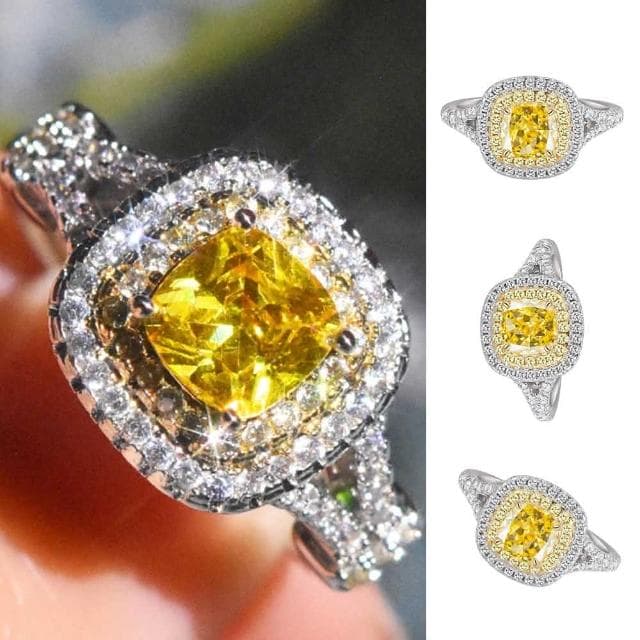 【LEESA】純銀戒指\黃寶石戒指\方形婚戒\食指戒\高級飾品\結婚婚戒\高級珠寶\銀戒指\送長輩\生日禮物