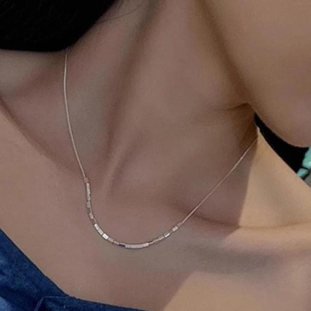 【LEESA】女生飾品/全純銀項鍊/方塊項鍊/女項鍊/韓國項鍊/名牌項鍊/設計高級感/輕奢項鍊/學生生日禮物