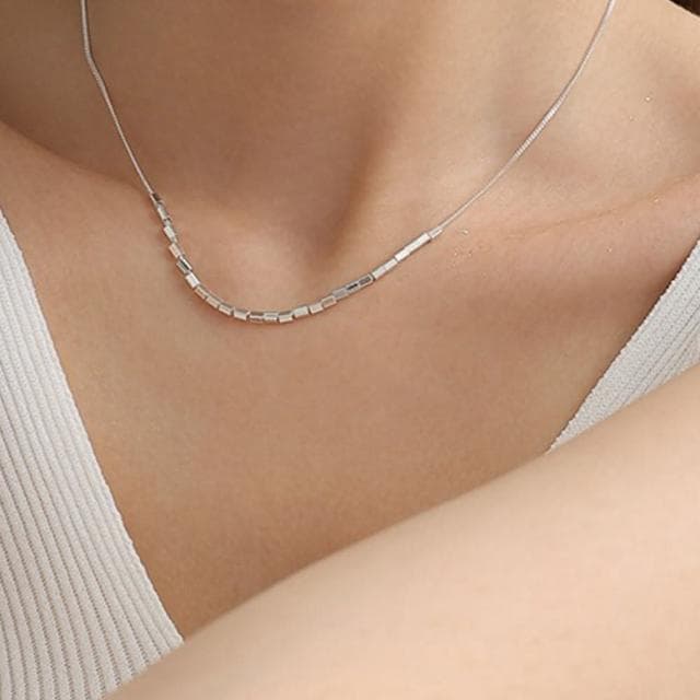 【LEESA】女生飾品/全純銀項鍊/方塊項鍊/女項鍊/韓國項鍊/名牌項鍊/設計高級感/輕奢項鍊/學生生日禮物