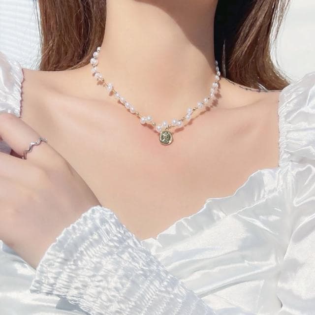 【LEESA】珍珠項鍊\金幣項鍊\小香項鍊\韓國項鍊\項鍊女\純銀項鍊\珍珠頸鏈\小眾項鍊\法式項鍊\生日禮物