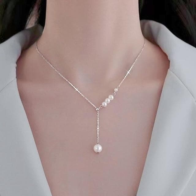 【LEESA】s999純銀項鍊\女生項鍊\高級感珍珠項鍊\小眾長款鎖骨鏈\婚禮項鍊\串珠項鍊\浪漫禮物\情人節禮物