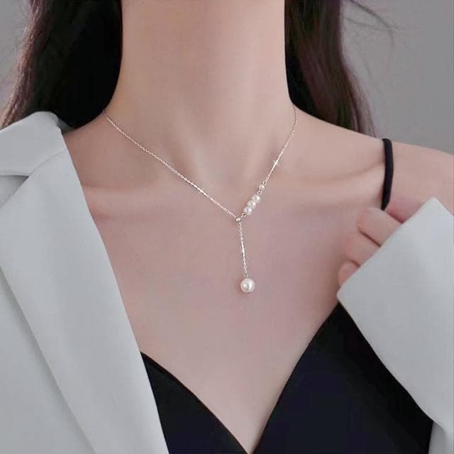 【LEESA】s999純銀項鍊\女生項鍊\高級感珍珠項鍊\小眾長款鎖骨鏈\婚禮項鍊\串珠項鍊\浪漫禮物\情人節禮物