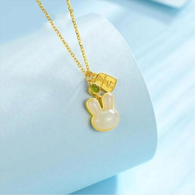 【LEESA】和田玉\玉兔\飾品\鎖骨項鍊\項鍊\S925純銀項鍊\項鍊女\不過敏\不褪色\婚禮禮物\可愛項鍊