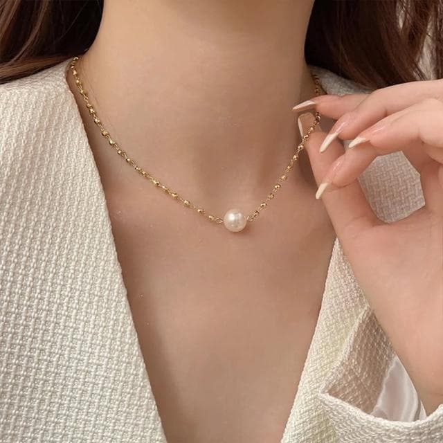 【LEESA】珍珠項鍊\女飾品\女生項鍊\銀項鍊\閨蜜項鍊\18k金項鍊\韓國項鍊\鎖骨項鍊\女生禮物\送禮\交換禮物