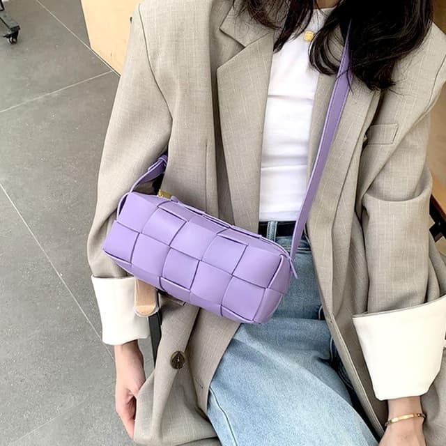 【LEESA】皮編織包\女包\軟皮包包\側背包\韓系編織包\編織包\生日禮物\腋下包\手編\斜背包