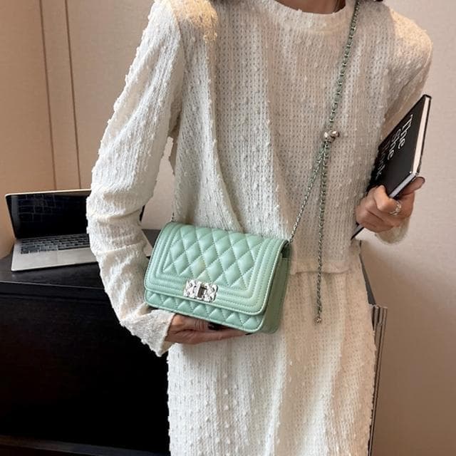 【LEESA】鏈條包\斜背包\菱格紋包\小香風包包時尚小方包\單肩斜背\方胖子\精品包\女生小包包\閨蜜禮物\生日禮物