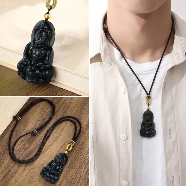 【LEESA】觀音項鍊\和田玉塔青\觀音吊墜\項鍊\佛牌項鍊\和田玉項鍊\編繩項鍊\送禮\吊墜項鍊\999足金