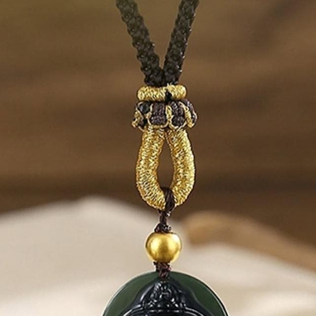 【LEESA】觀音項鍊\和田玉塔青\觀音吊墜\項鍊\佛牌項鍊\和田玉項鍊\編繩項鍊\送禮\吊墜項鍊\999足金