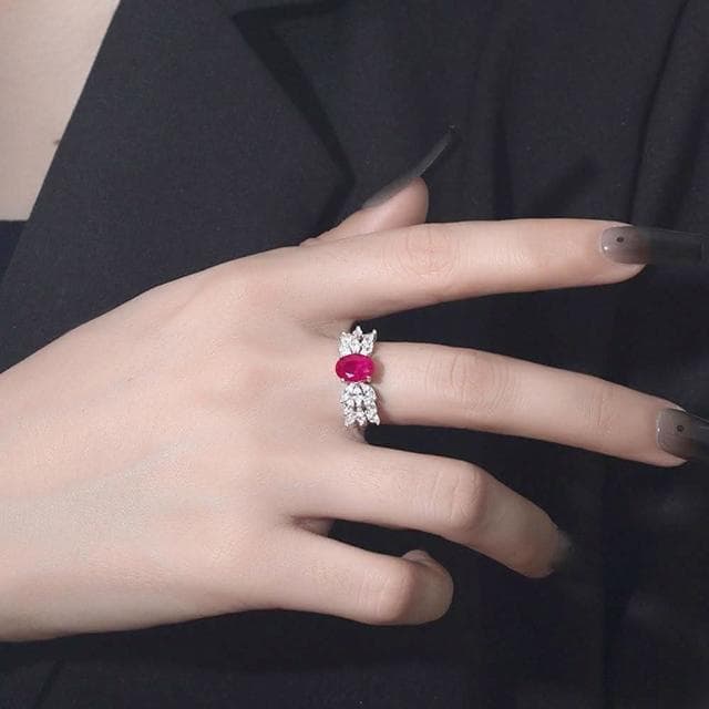 【LEESA】鴿血紅戒指\純銀戒指\指環\戒指\飾品\歐美戒指\大戒指\新娘飾品\浮誇戒指\送長輩\女生禮物