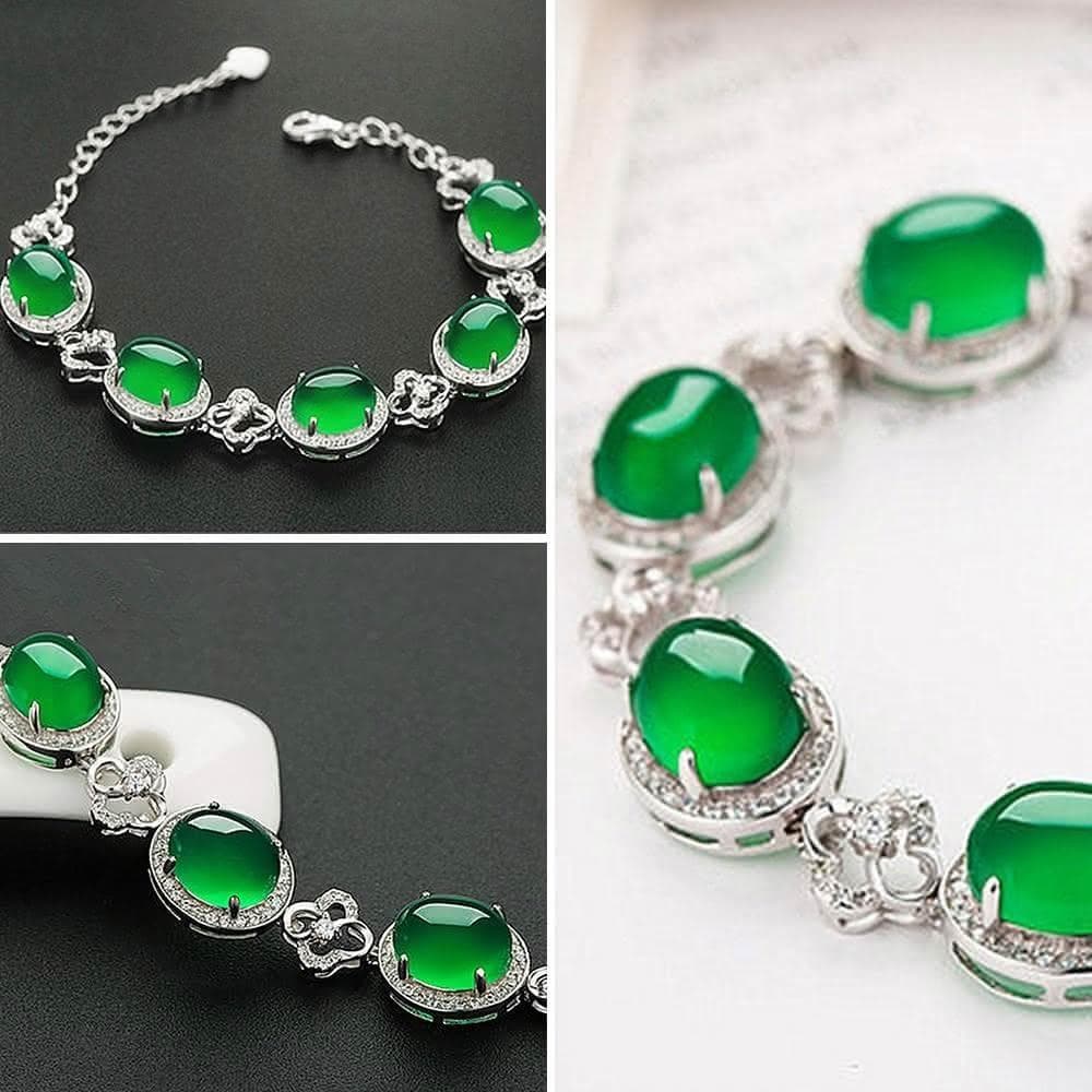 【LEESA】四葉草手鏈\綠玉髓手鍊\純銀手鍊\玉手鐲\招財手鍊\保平安\手環\玉手鍊\氣質手鍊\長輩禮物