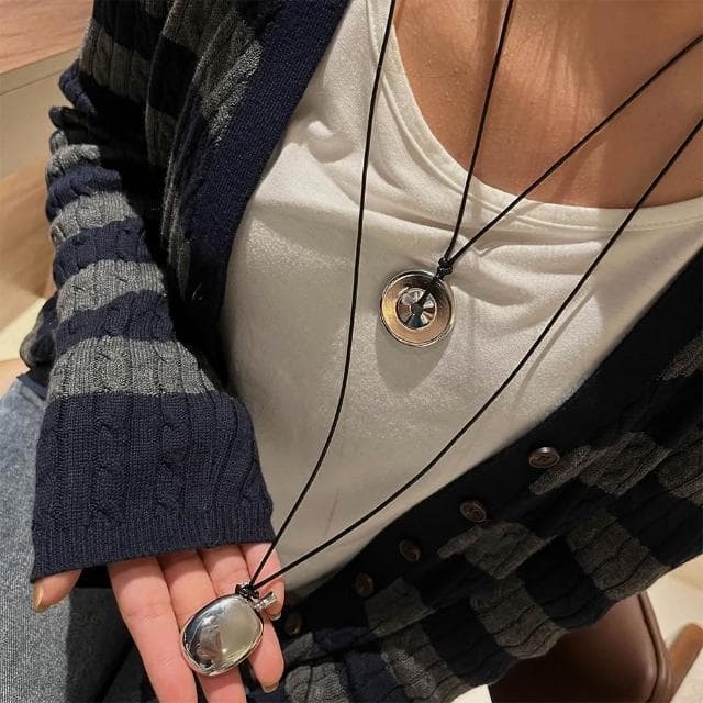 【LEESA】情侶項鍊\情人節禮物\生日禮物\項鍊\男女同款\飾品\歐美項鍊\小酒壺\小圓環\皮繩項鍊\吊墜\吊飾\白金項鍊