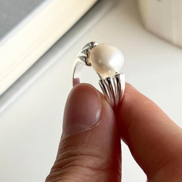 【LEESA】銀飾\情人節禮物\生日禮物\戒指女\925\純銀戒指\簡約ins風\珍珠戒指\銀戒指\情侶戒指\可調式\開口戒指\