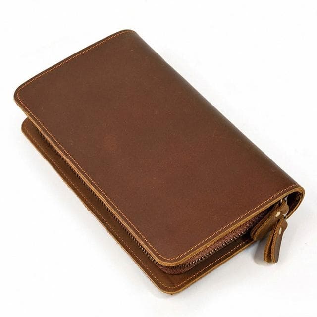 【LEESA】雙層拉鍊錢包\男士手拿錢包\大容量手拿錢包\復古牛皮包\牛皮手機包\多卡位錢包\真皮手抓包\送長輩男友\生日禮物