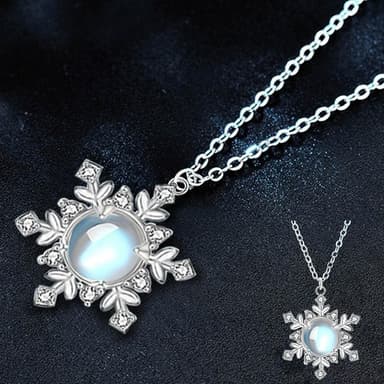 【LEESA】925純銀\雪花項鍊\項鍊\女生項鍊\月光石\吊墜\韓版\小清新\頸鏈\鎖骨鏈\高級感\毛衣鏈\氣質項鍊\生日禮物
