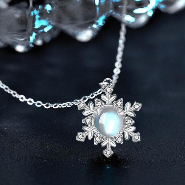 【LEESA】925純銀\雪花項鍊\項鍊\女生項鍊\月光石\吊墜\韓版\小清新\頸鏈\鎖骨鏈\高級感\毛衣鏈\氣質項鍊\生日禮物