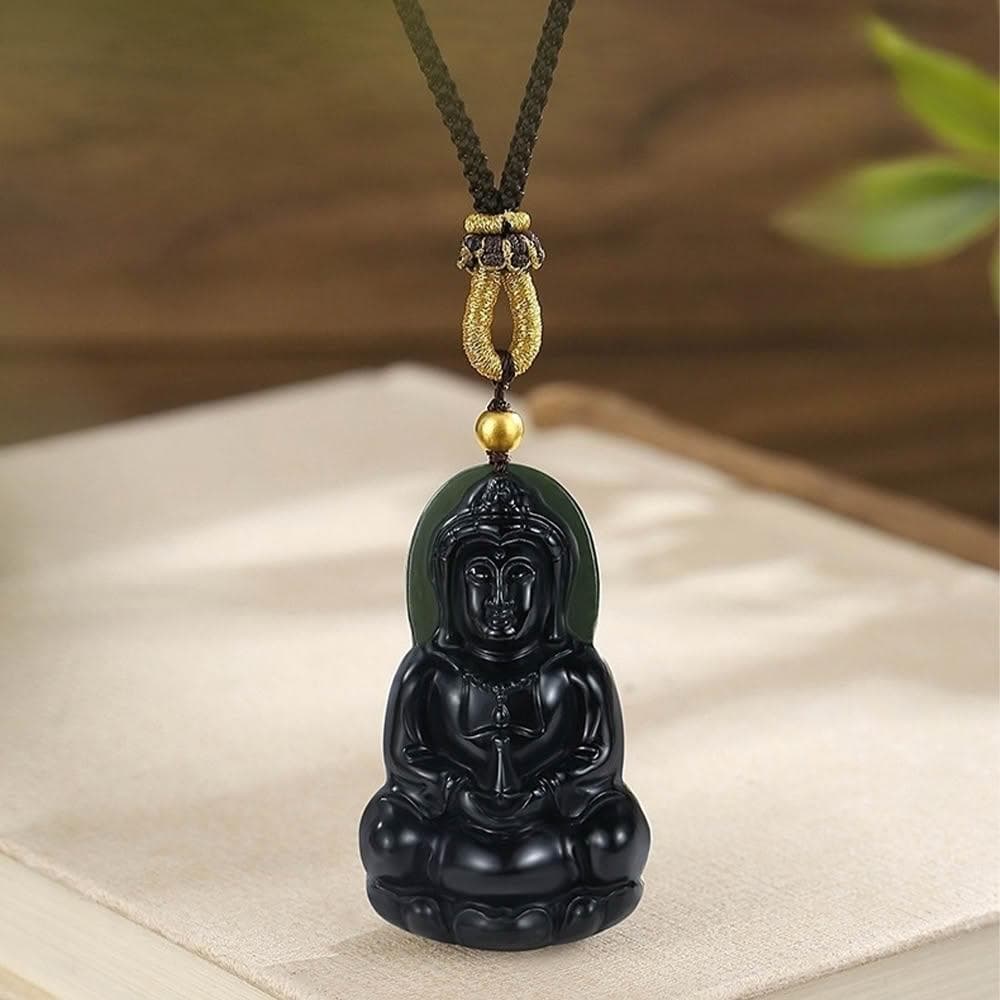 【LEESA】足金999\編繩項鍊\首飾\保平安\雕刻\護身符\飾品\項鍊\男生項鍊\和田玉\玉石\觀音像\佛像\吊墜\玉珮