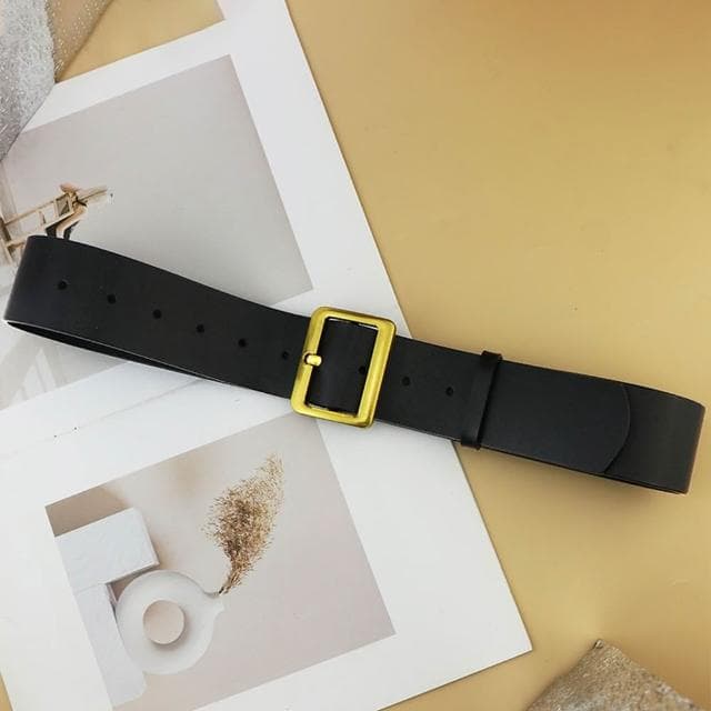【LEESA】牛皮腰帶\女腰帶\寬腰帶\方頭腰帶\黑色腰帶\金扣腰帶\真皮腰帶\腰封\皮帶\腰帶\女生皮帶\真皮皮帶\生日禮物