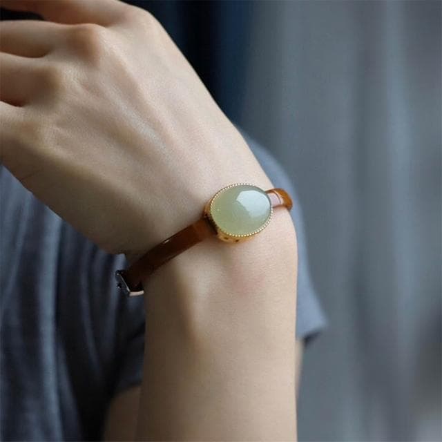 【LEESA】和田玉手鐲\護身符\招財納福\保平安\女生飾品\吊墜\吊飾\手環\手鐲\925\純銀\鍍金\和田玉\蛋面\生日禮物