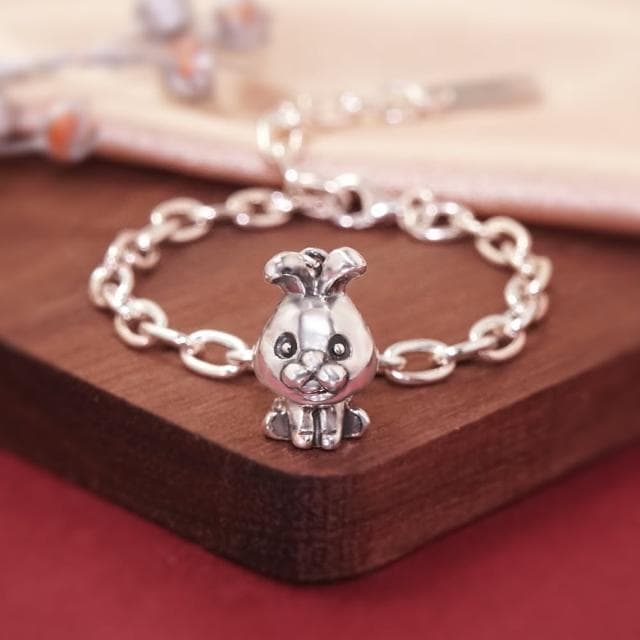 【ART64】純銀兒童手鍊/寶寶手鍊 彌月禮/生日禮物推薦 鴻兔大展 兔寶寶造型 寬版