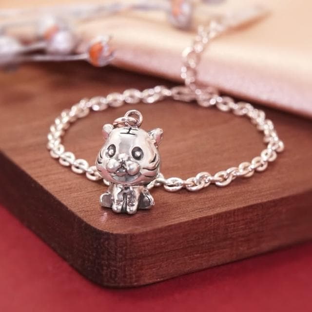 【ART64】純銀兒童手鍊/寶寶手鍊 彌月禮/生日禮物推薦 福虎生豐 虎寶寶造型 細版