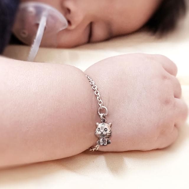 【ART64】純銀兒童手鍊/寶寶手鍊 彌月禮/生日禮物推薦 福虎生豐 虎寶寶造型 細版