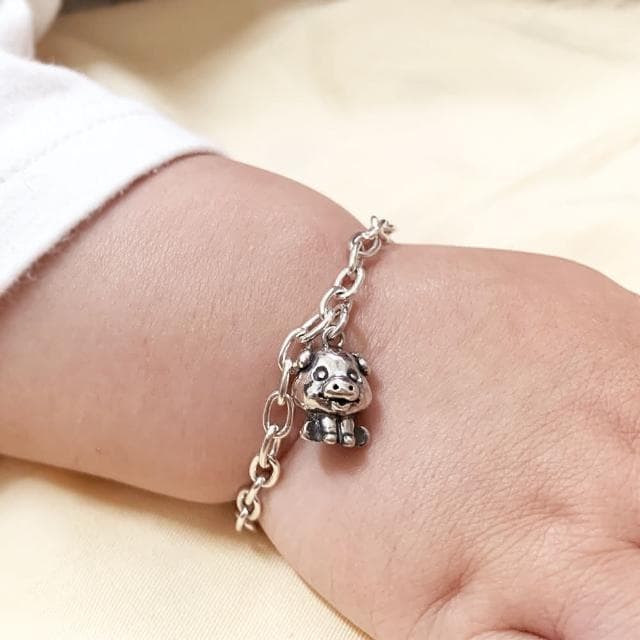 【ART64】純銀兒童手鍊/寶寶手鍊 彌月禮/生日禮物推薦 豬事大吉 豬寶寶造型 寬版