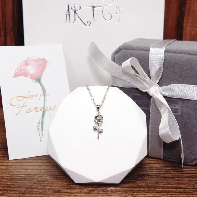 【ART64】母親節禮物 玫瑰花純銀項鍊(925純銀女生項鍊)