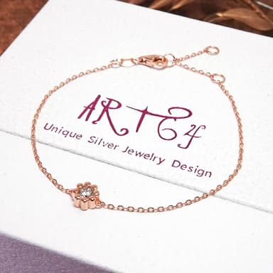【ART64】純銀 原野上的快樂小花 純銀手鍊 Taffy系列 925純銀 美鑽款 玫瑰金色 女生手鍊 情人節禮物 母親節禮物