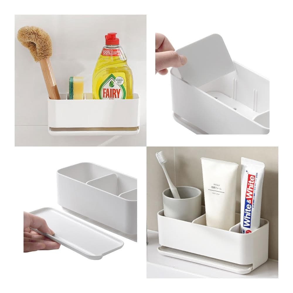 【時光良品】2入高質感★免釘無痕瀝水收納架置物盒(菜瓜布餐具牙刷保養品多功能 廚房浴室水槽流理台 壁掛檯面)