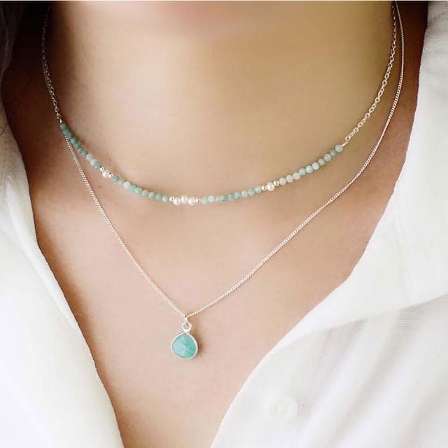 【BLUMA】純粹天河石原礦純銀項鍊 天然石水晶水滴墜子 生日情人節禮物 飾品禮盒 聖誕禮物