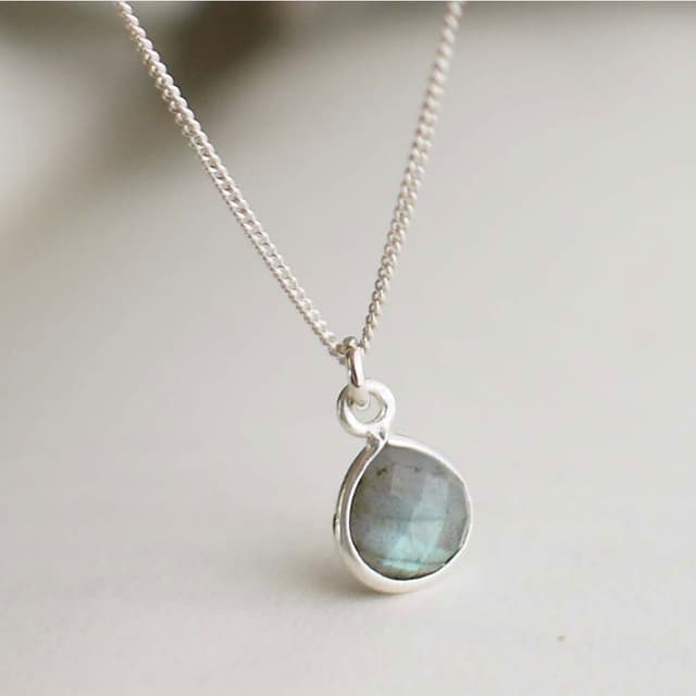 【BLUMA】純粹拉長石原礦純銀項鍊 天然石水晶水滴墜子 生日情人節禮物 飾品禮盒 聖誕禮物