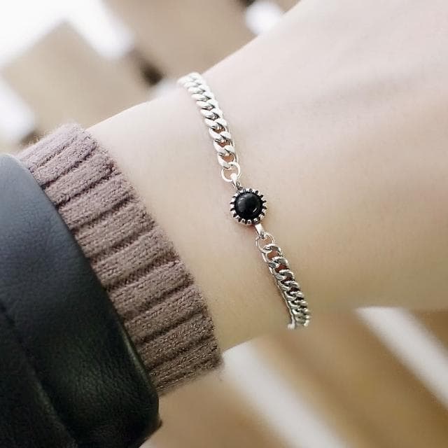 【BLUMA】午夜爵士純銀手鍊 - 黑瑪瑙(天然石水晶復古泰銀手鏈 極簡個性鎖鏈 女生禮物 飾品禮盒 新年禮盒)