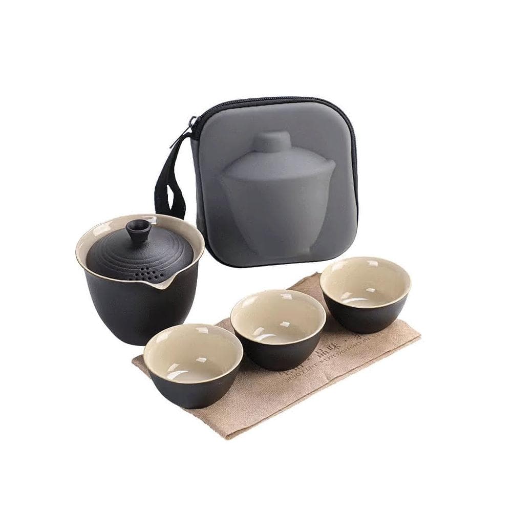 景泰藍硬殼攜帶茶具 一壺3杯組 贈收納包(旅行茶具組 旅行茶具 茶具 功夫茶具 泡茶組 陶瓷蓋碗 隨身茶具 快客杯 露營茶具 抽獎禮物 辦公小物 餐廚 創意家居 日用品 送禮 生日禮物 交換禮物)