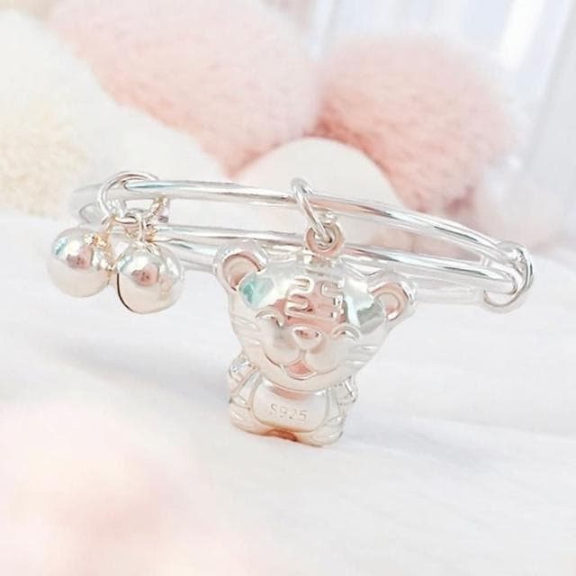 【珠兒綠】999純銀 笑笑虎兒童搖鈴祝福手鐲 新年禮物 寶寶禮物純銀手鐲 彌月禮物 周歲禮物 親子珠寶 純銀手鍊 交換禮物