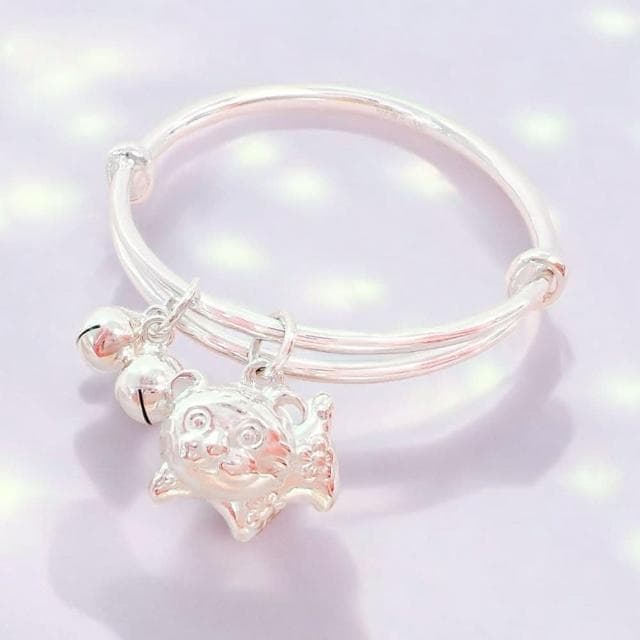 【珠兒綠】999純銀 撒嬌虎嬰兒|兒童|成人搖鈴手鐲 聖誕禮物 純銀手鐲手鍊 彌月禮物 周歲禮物 親子珠寶 開運 生肖 交換禮物