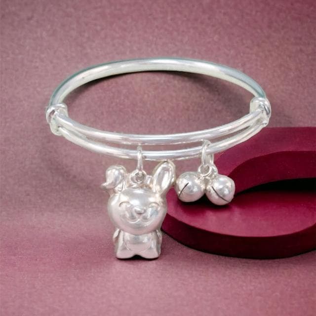【珠兒綠】999純銀 喜喜兔嬰兒搖鈴祝福手鐲 新年禮物 純銀手鐲手鍊 嬰兒尺寸 彌月禮物 寶寶手鐲 開運 生肖 交換禮物