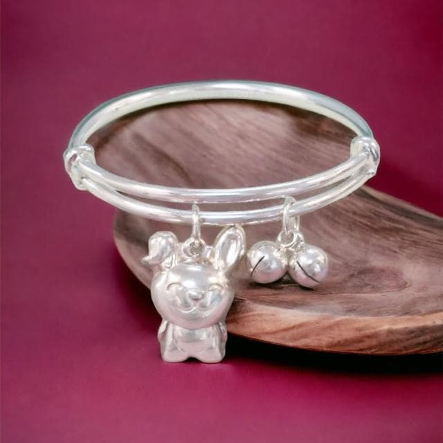 【珠兒綠】999純銀 喜喜兔嬰兒搖鈴祝福手鐲 新年禮物 純銀手鐲手鍊 嬰兒尺寸 彌月禮物 寶寶手鐲 開運 生肖 交換禮物