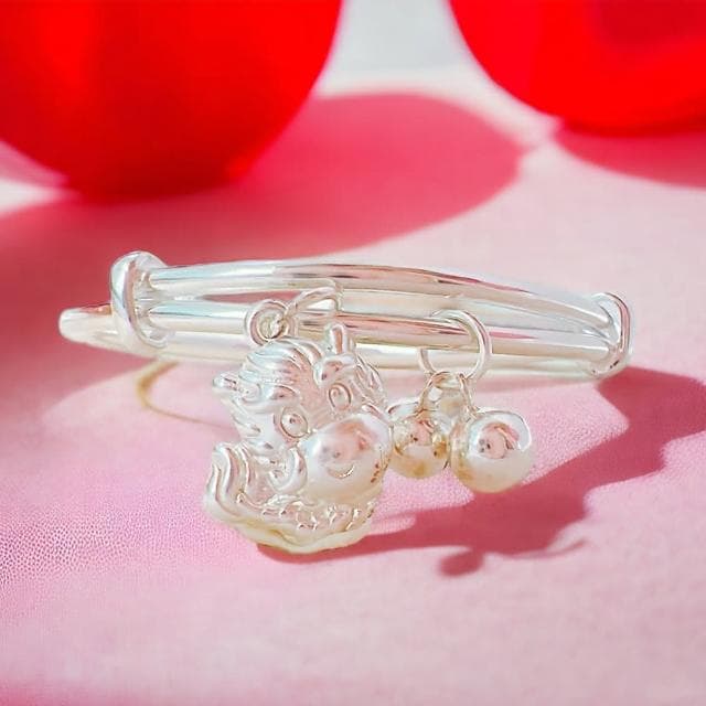 【珠兒綠】999純銀 龍年開運 小萌龍兒童搖鈴手鐲 新年禮物 純銀手鐲 純銀手鍊 彌月禮物 開運手鍊 親子珠寶 交換禮物