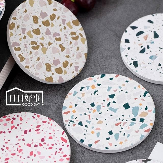 碎石硅藻土吸水杯墊 硅藻土 吸水杯墊 杯墊 磨石子 復古風 陶瓷吸水杯墊 婚禮小物 聖誕禮物 交換禮物
