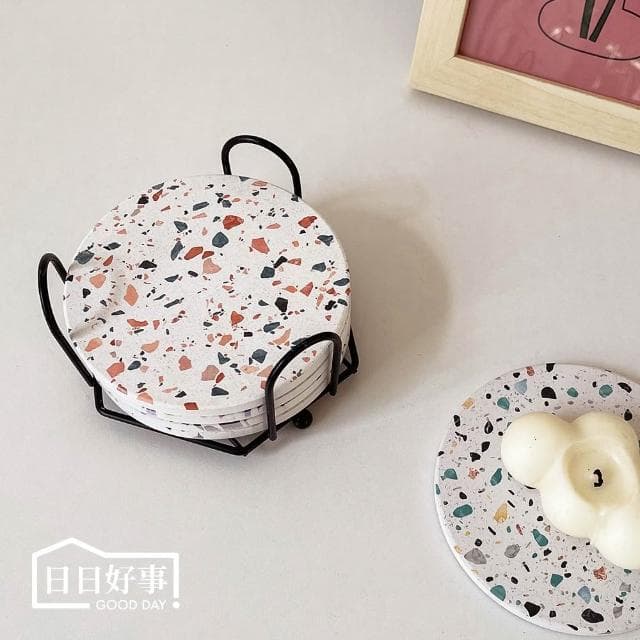 碎石硅藻土吸水杯墊 硅藻土 吸水杯墊 杯墊 磨石子 復古風 陶瓷吸水杯墊 婚禮小物 聖誕禮物 交換禮物